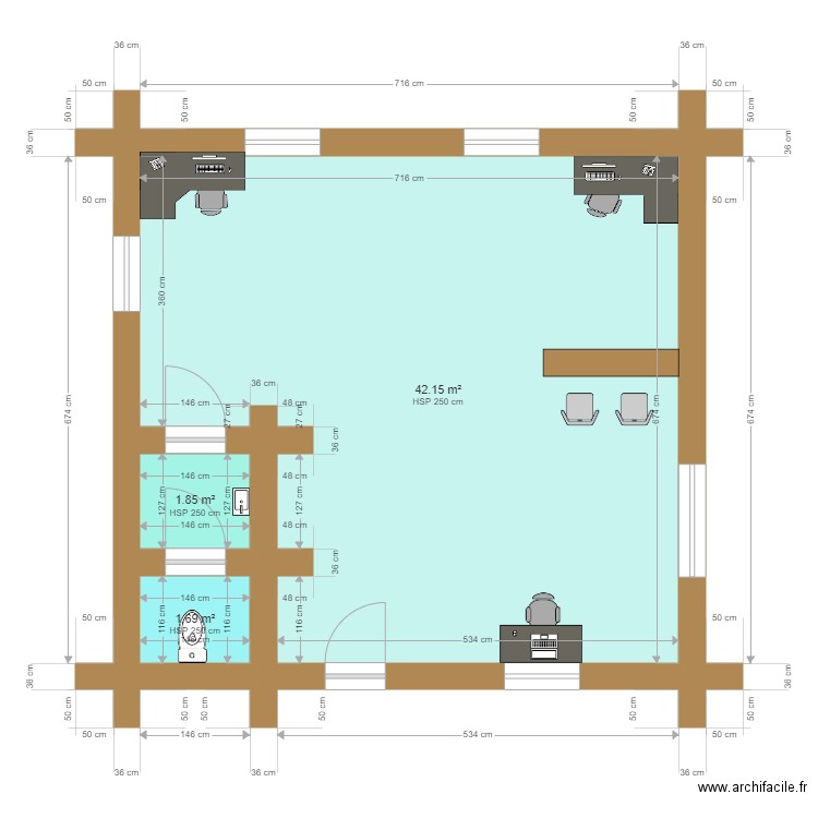 Plan  bureau Open space 40m2. Plan de 0 pièce et 0 m2