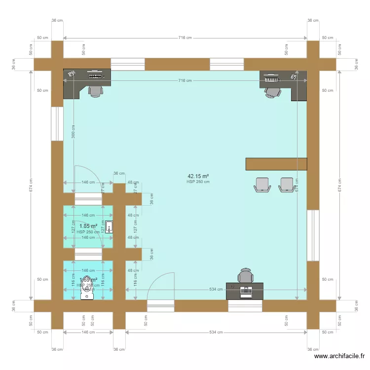 Plan  bureau Open space 40m2. Plan de 