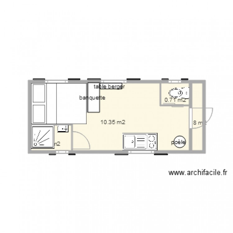 roulotte 6m x 2m50 toute aménagée. Plan de 0 pièce et 0 m2