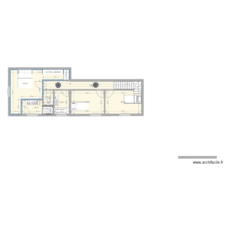 Plan 1er Etage CORNU V1 AVEC EXT°. Plan de 7 pièces et 55 m2