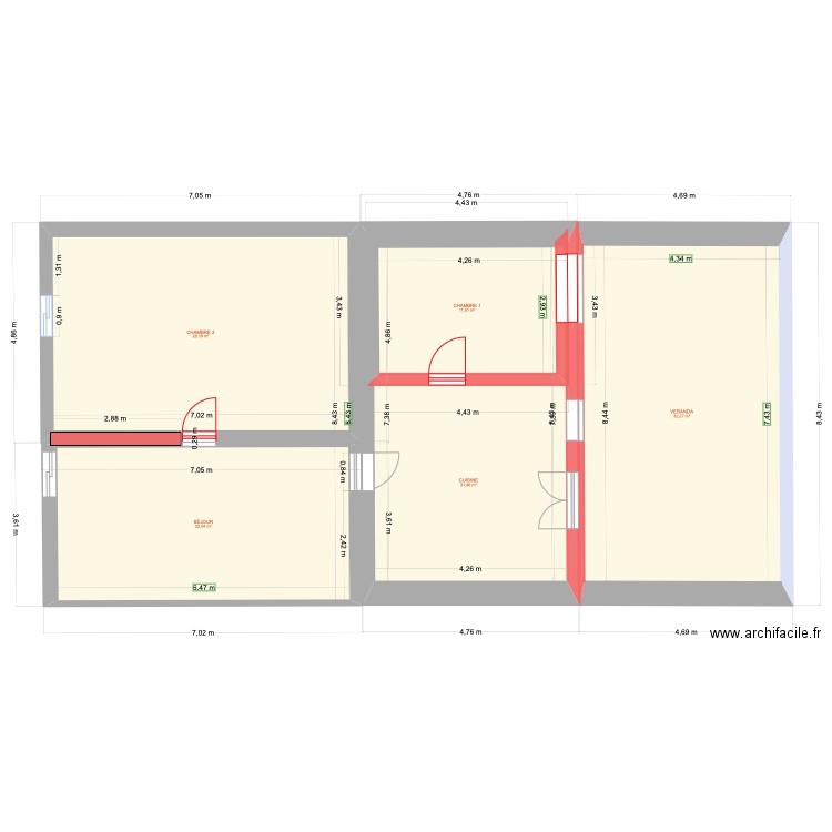 PLAN GITE ANGLAIS DÉMOLITION. Plan de 5 pièces et 125 m2