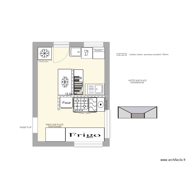 FLANDRIA. Plan de 1 pièce et 16 m2