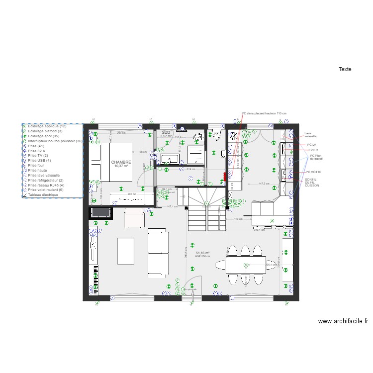 PLAN PROJET RDC ST GENEVIEVE ELEC. Plan de 5 pièces et 69 m2