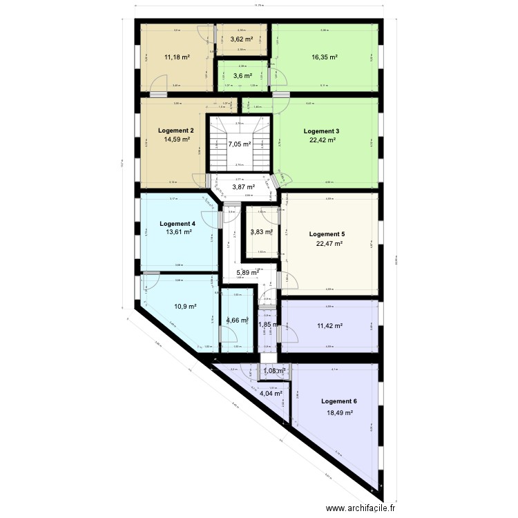 R1 Foch modifié 260721. Plan de 19 pièces et 181 m2