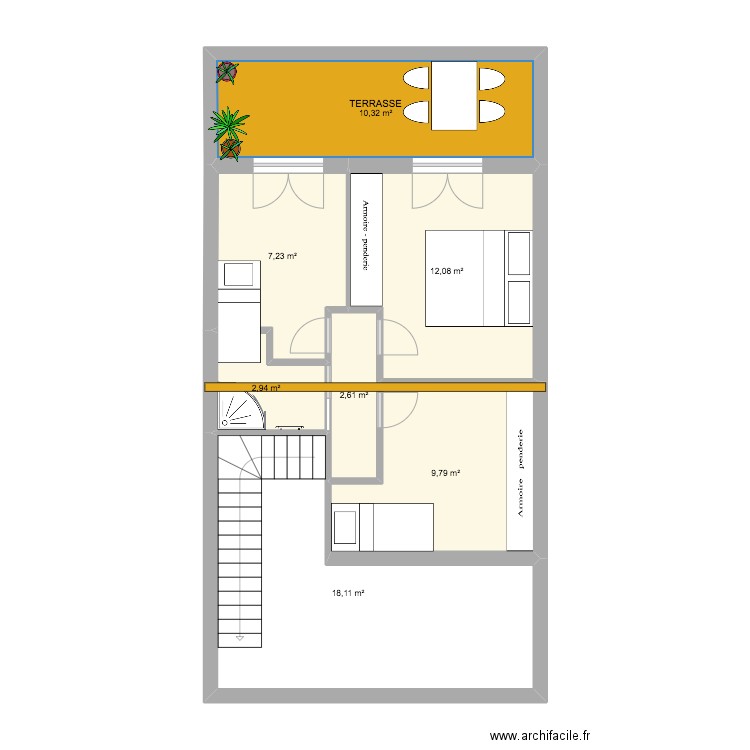 1er etage terrasse V3. Plan de 7 pièces et 63 m2
