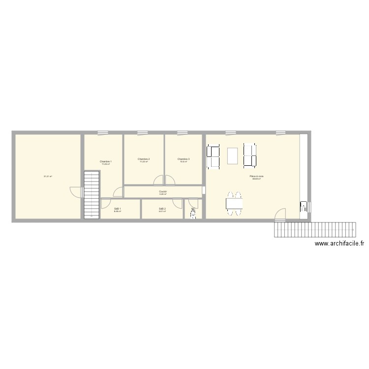 1er étage en face après. Plan de 0 pièce et 0 m2