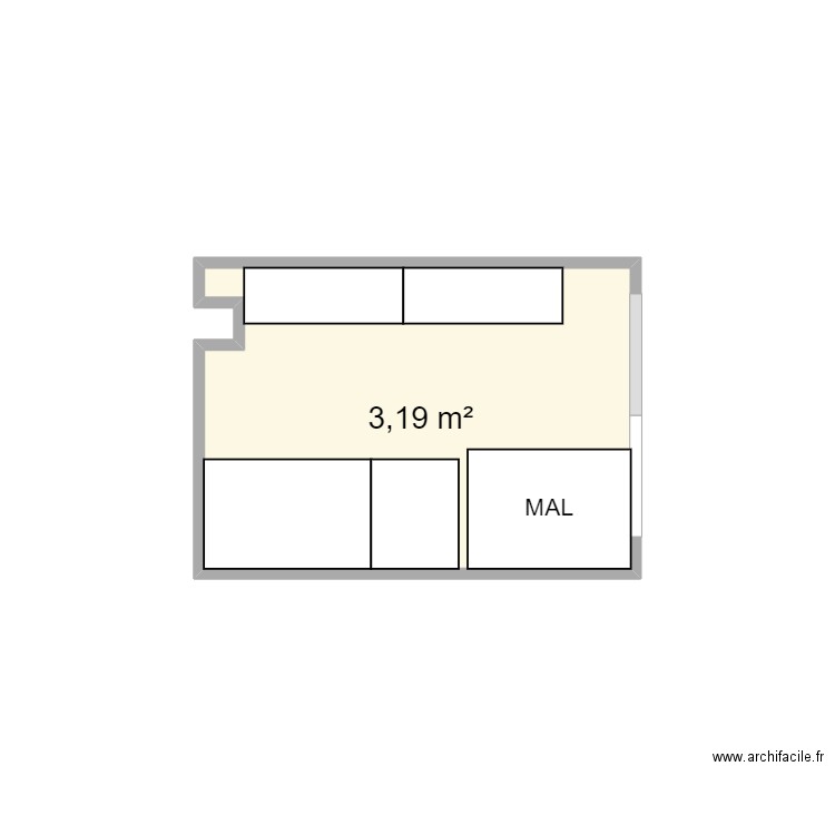 Débarras. Plan de 1 pièce et 3 m2