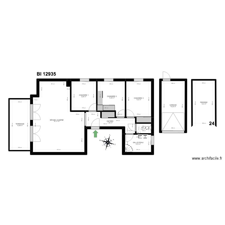 BI 12935. Plan de 13 pièces et 125 m2