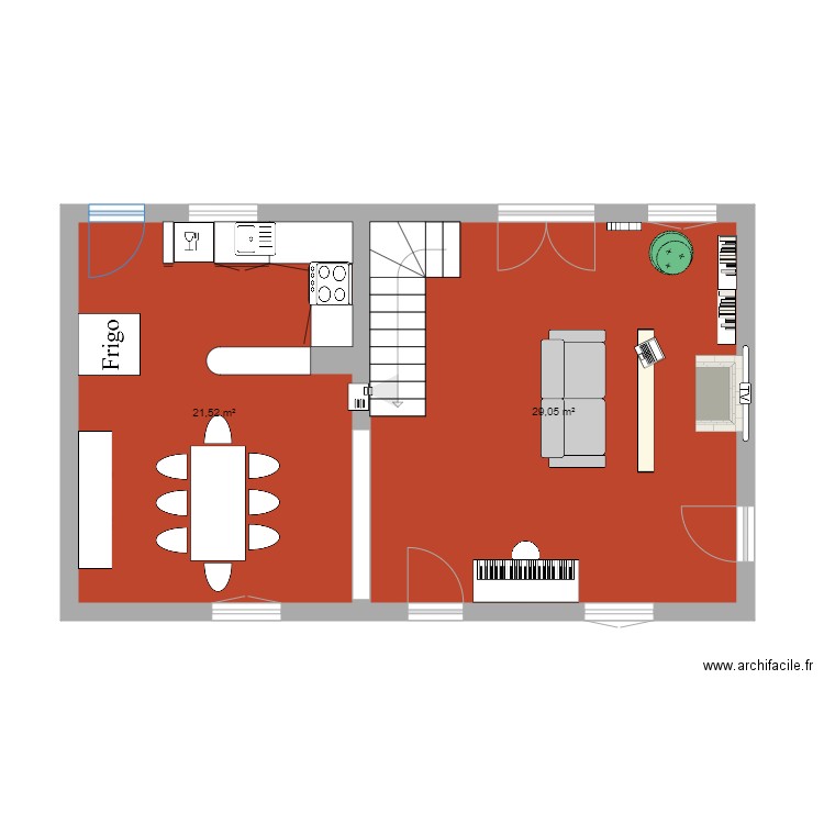 salon cuisine. Plan de 0 pièce et 0 m2