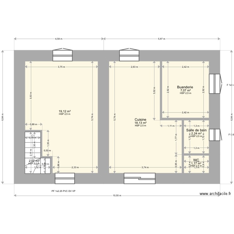 Poulalier. Plan de 6 pièces et 50 m2