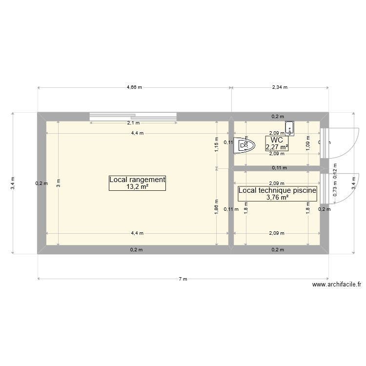 plan local technique 2. Plan de 3 pièces et 19 m2