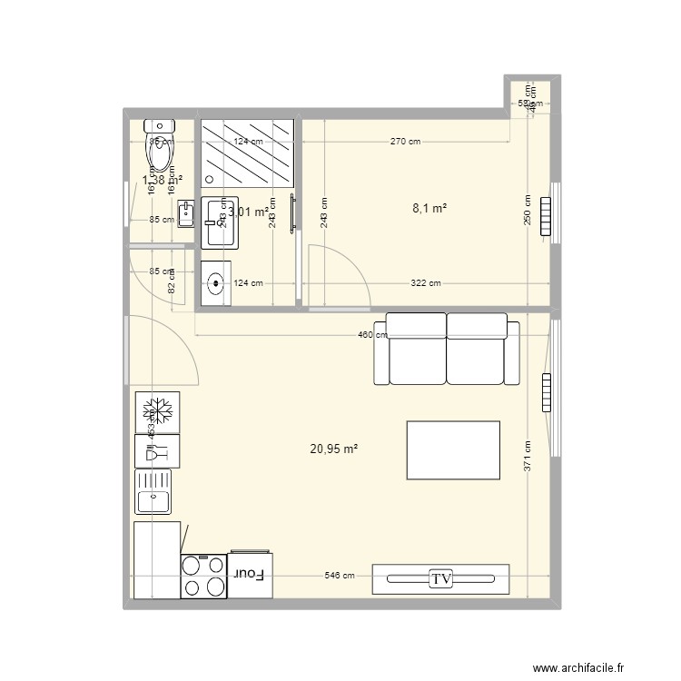 studio. Plan de 4 pièces et 33 m2