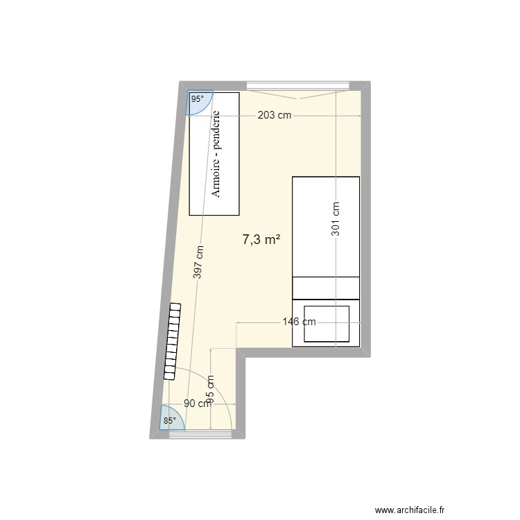 Fleurs chambre. Plan de 1 pièce et 7 m2