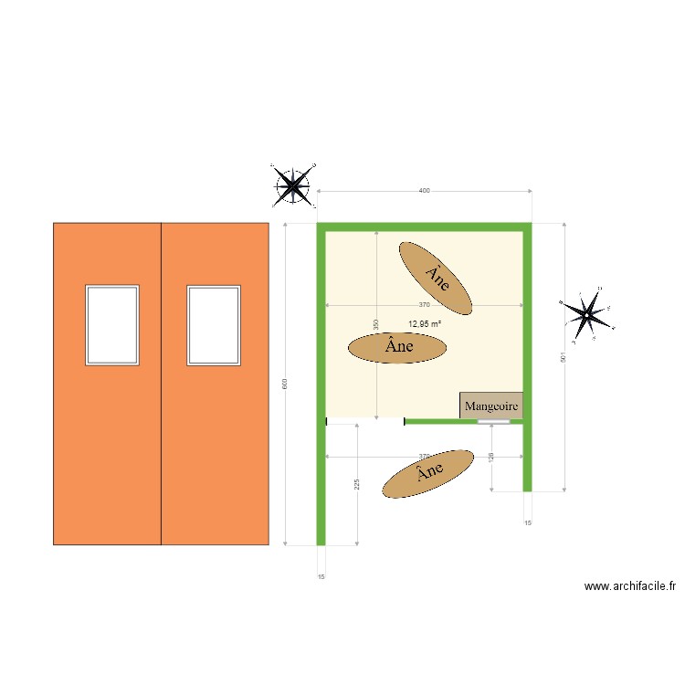 Box chevaux 05. Plan de 1 pièce et 13 m2