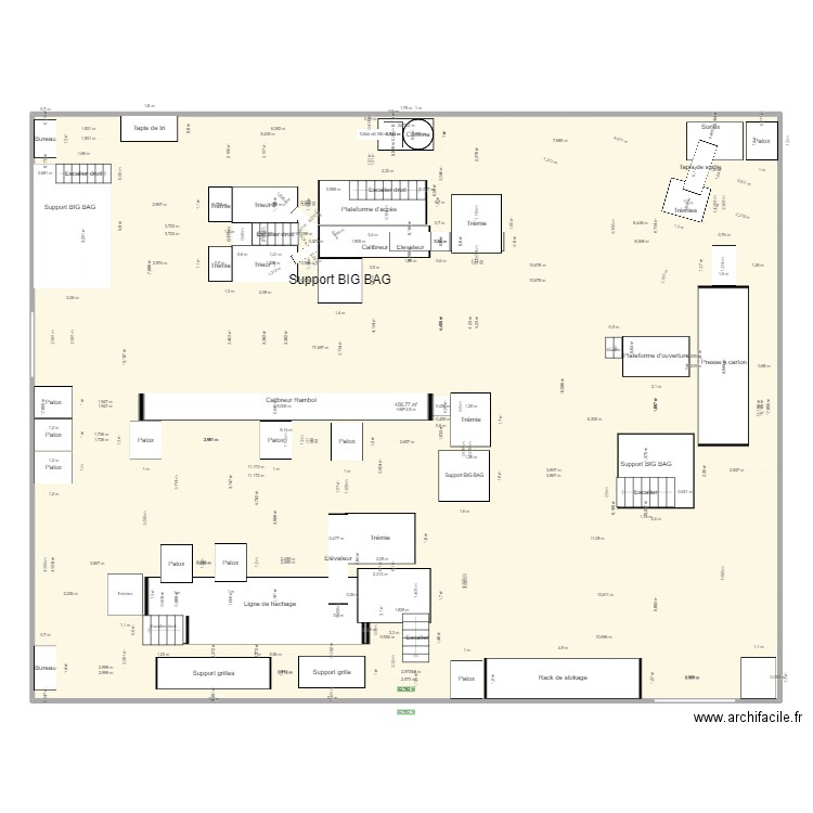 Plan atelier ouverture. Plan de 1 pièce et 407 m2