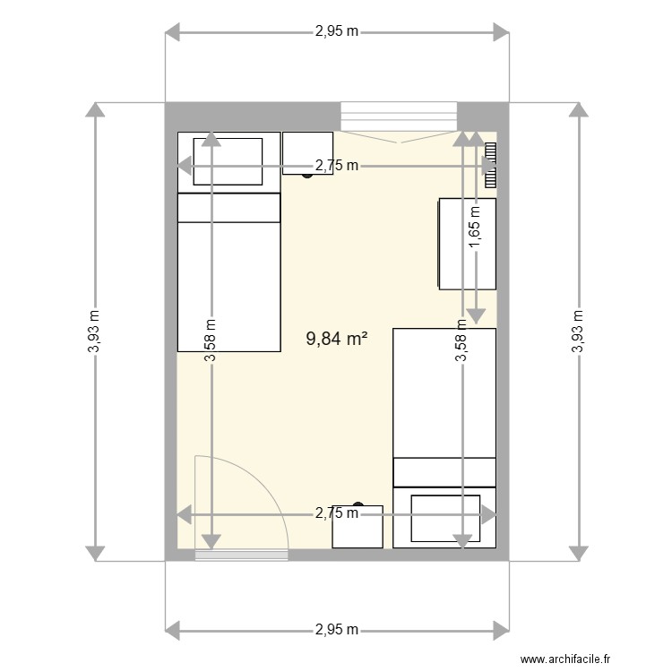 Chambre 3. Plan de 1 pièce et 10 m2