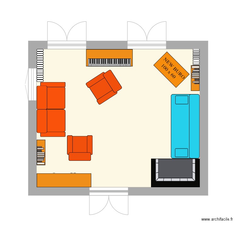 BOURISP RDC Salon avec PIANO. Plan de 1 pièce et 22 m2