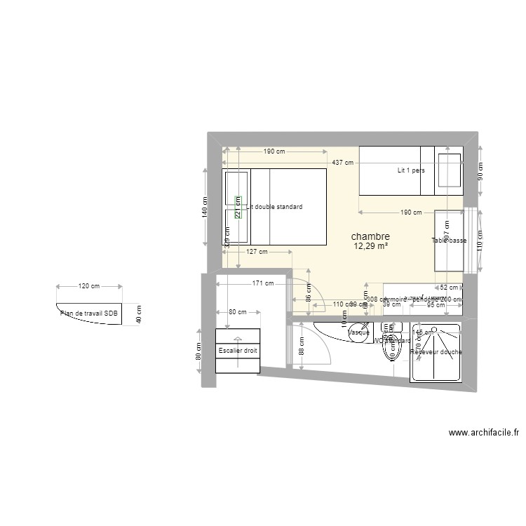 abbartello modif sdb. Plan de 1 pièce et 12 m2