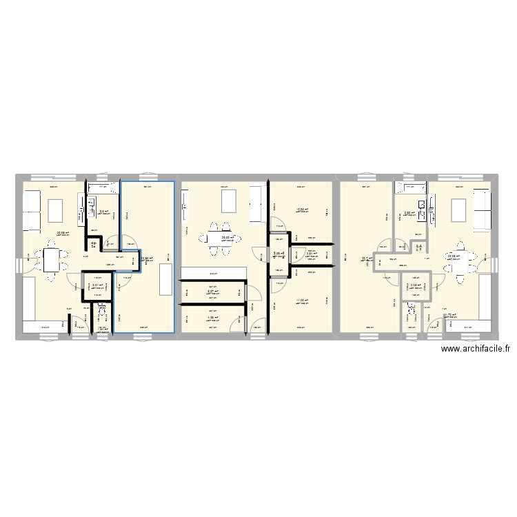 3 maison jumele. Plan de 17 pièces et 186 m2