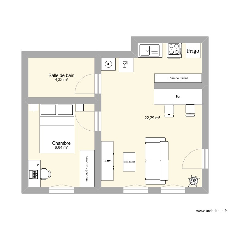 Appartement Le Havre. Plan de 3 pièces et 36 m2