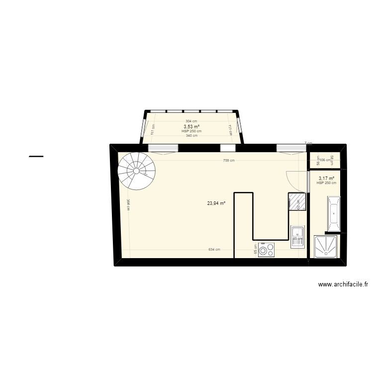 pavillon 1er étage 22. Plan de 3 pièces et 31 m2