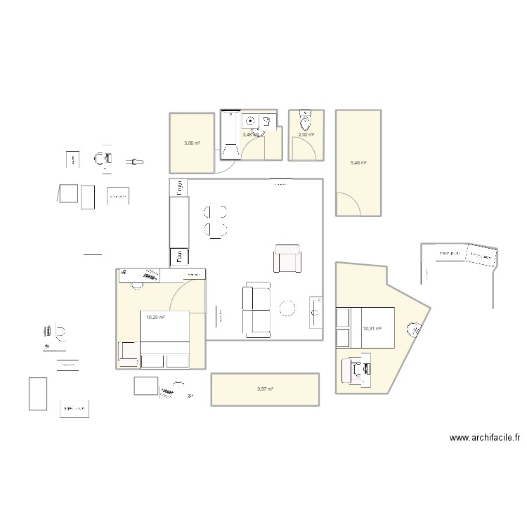 75019. Plan de 7 pièces et 39 m2