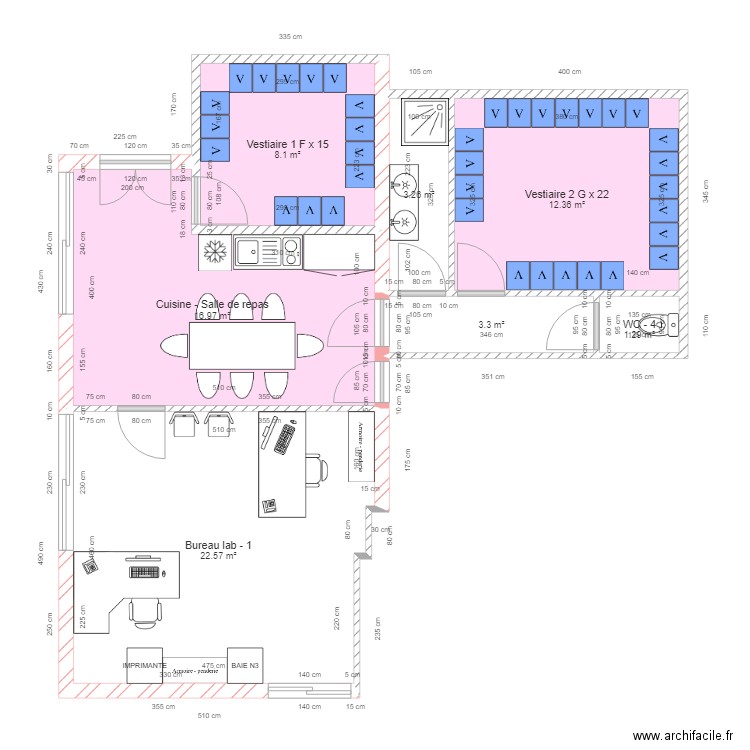 Bureau lab 1 et Vestiaires HF. Plan de 0 pièce et 0 m2