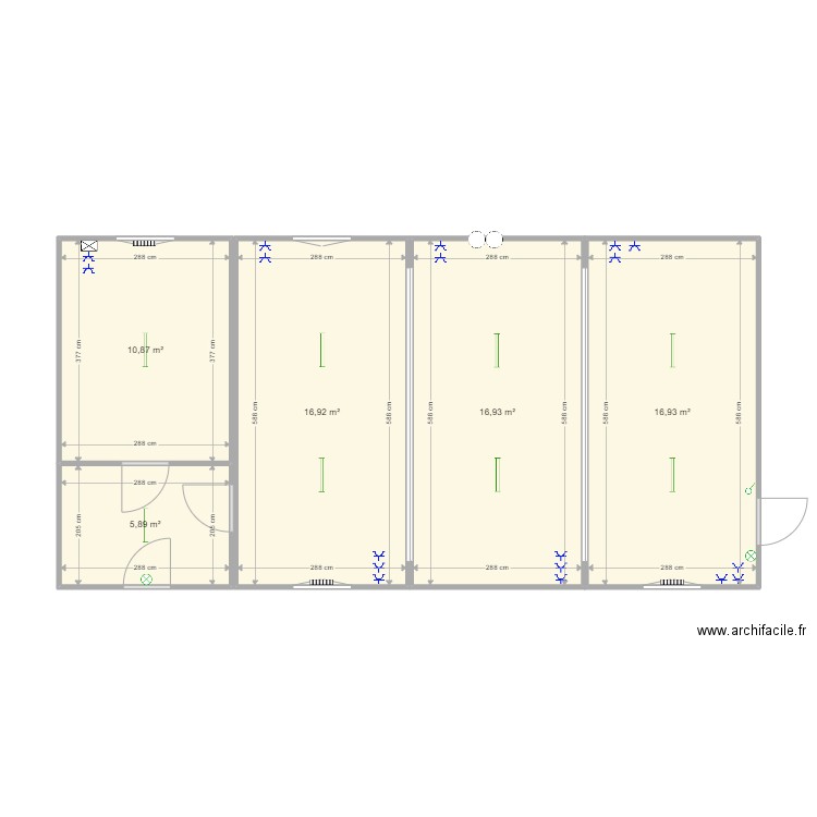 Modules assemblés (4). Plan de 5 pièces et 68 m2