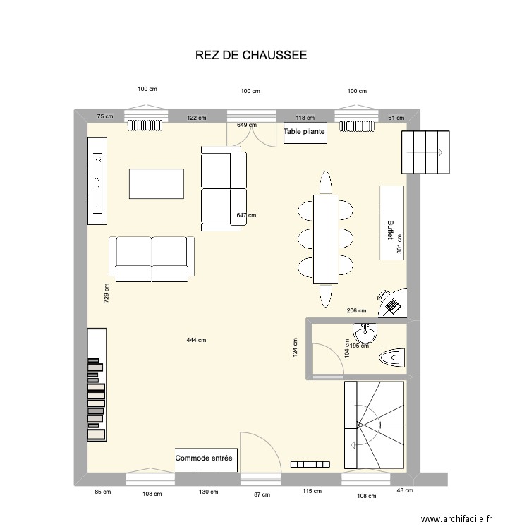 5 CALMELS - RDC. Plan de 2 pièces et 46 m2