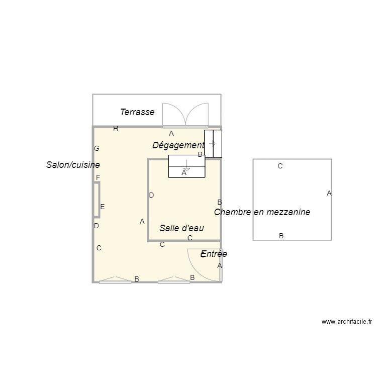 CROQUIS DERDEVET. Plan de 2 pièces et 9 m2