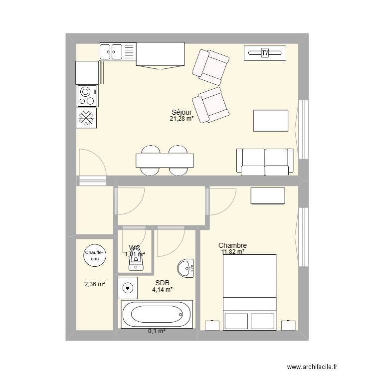 Appart Gillet Et1D. Plan de 6 pièces et 41 m2