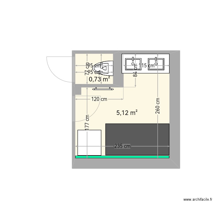 Salle de bain . Plan de 2 pièces et 6 m2