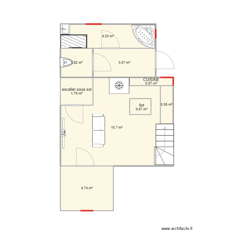 plan sejour actuel. Plan de 9 pièces et 35 m2