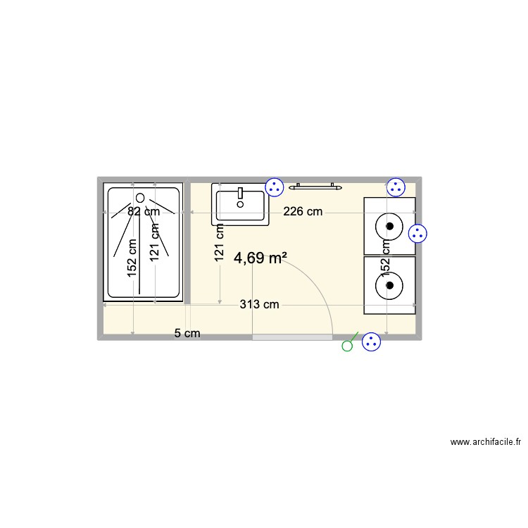 Plan SDB sous sol objectif. Plan de 1 pièce et 5 m2