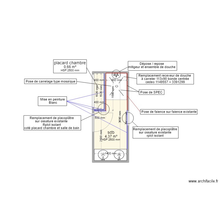 GUILLO FRANCOISE / D22080461. Plan de 2 pièces et 5 m2