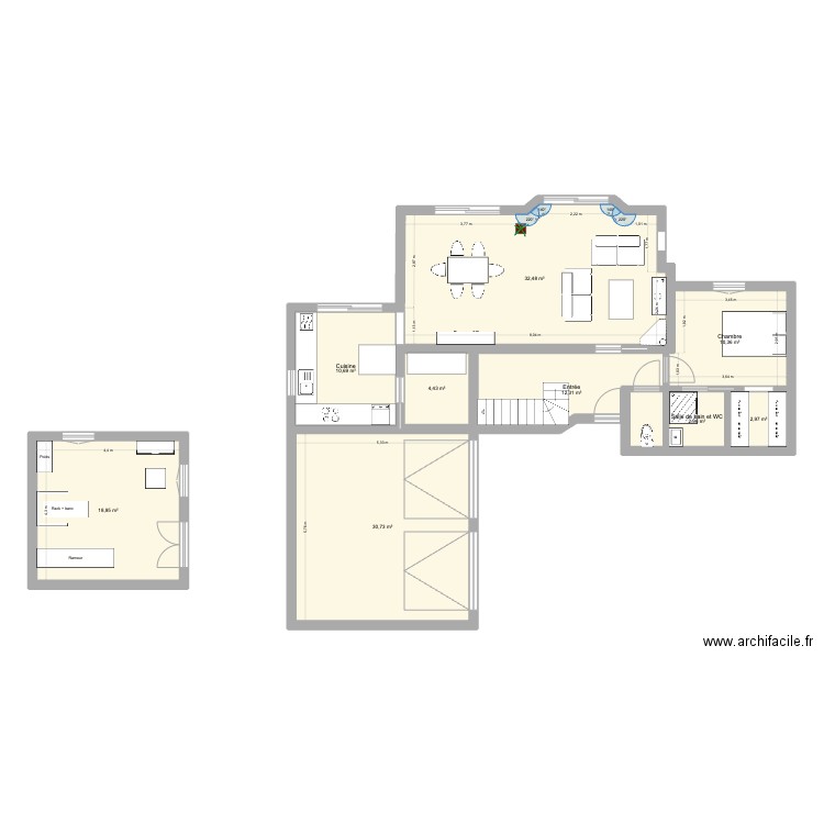 Elliant - RDC. Plan de 9 pièces et 126 m2