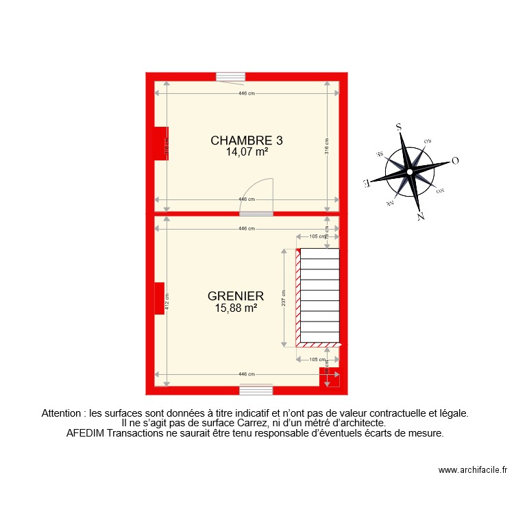 BI 8064 ETAGE 2 PASCAL. Plan de 3 pièces et 32 m2