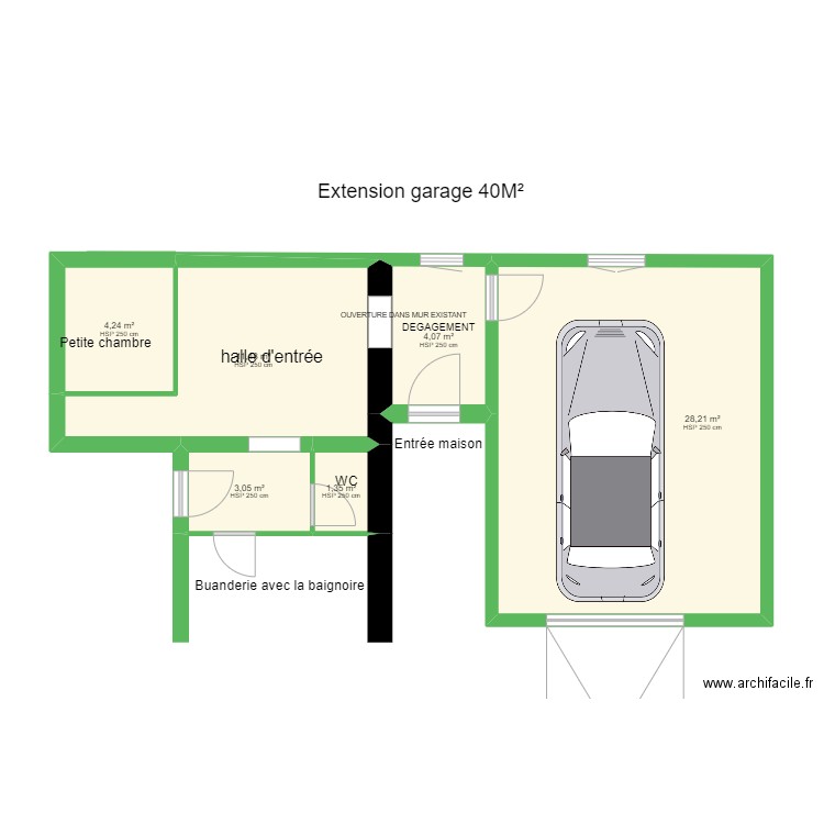 garage . Plan de 6 pièces et 52 m2