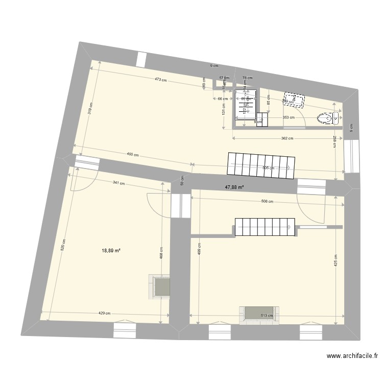 fons aménagement. Plan de 2 pièces et 67 m2