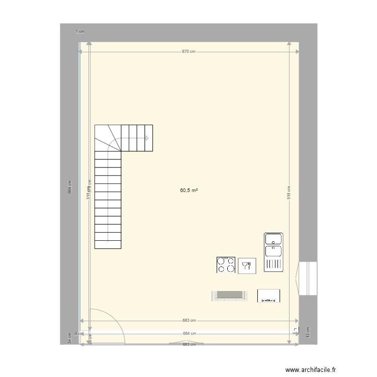 logement communal RDC 2. Plan de 1 pièce et 61 m2