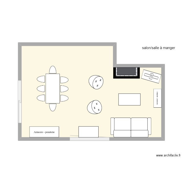 salon salle à manger. Plan de 1 pièce et 30 m2