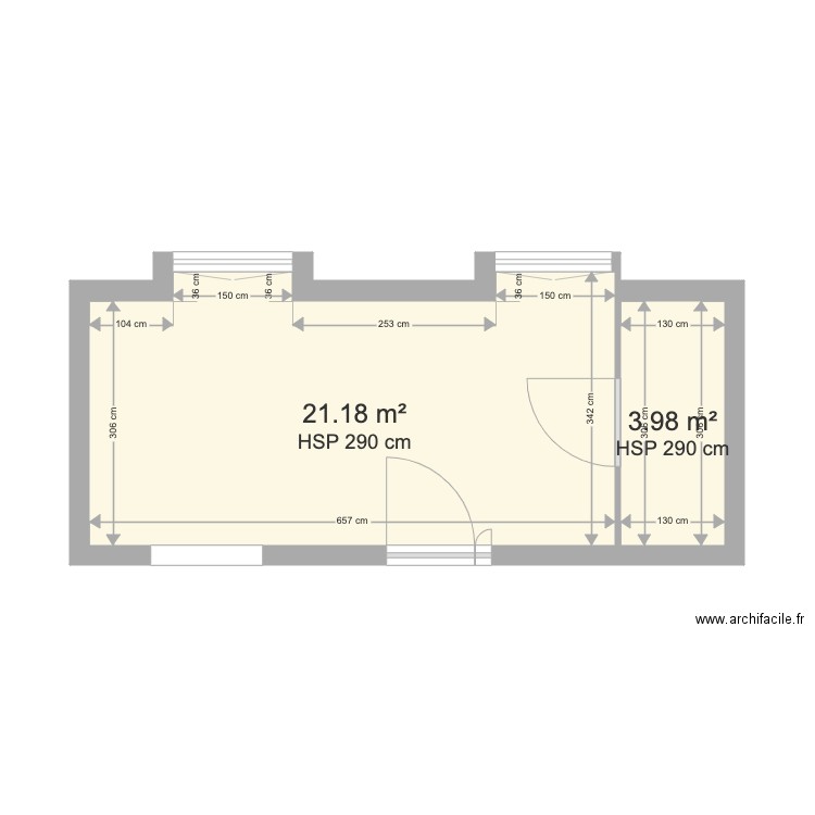 chambre rose hopital. Plan de 2 pièces et 25 m2