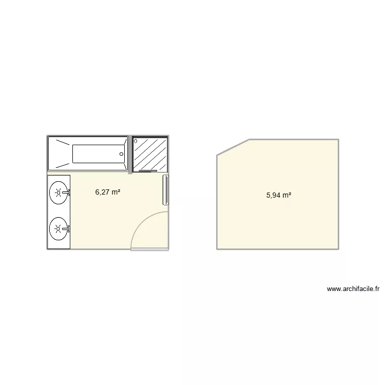 sdb. Plan de 2  et 12 m²