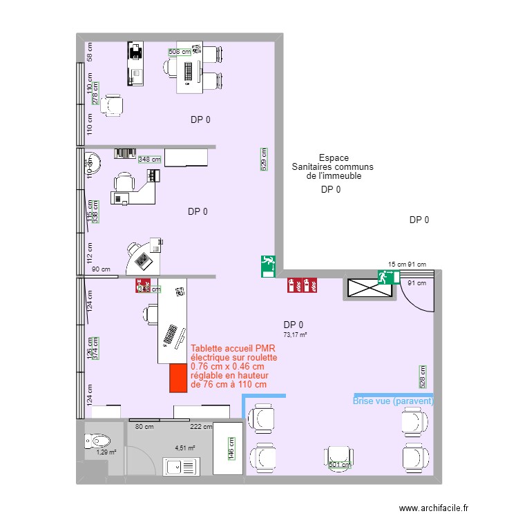 CABINET D'OPHTALOMOLOGIE APRES TRAVAUX. Plan de 5 pièces et 80 m2