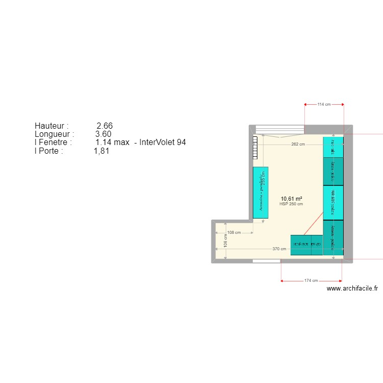 Dressing Meubles. Plan de 1 pièce et 11 m2