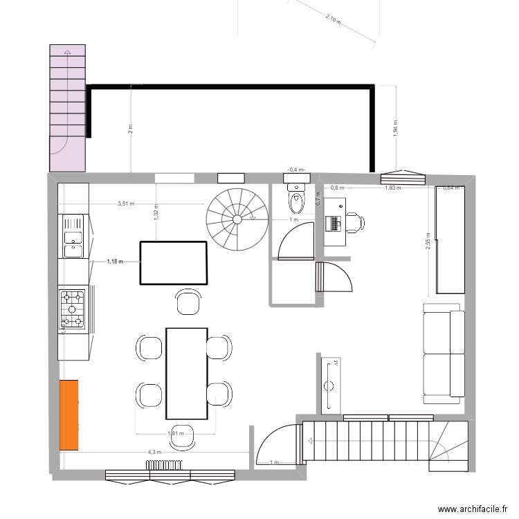 étage 1 après travaux variante. Plan de 1 pièce et 1 m2