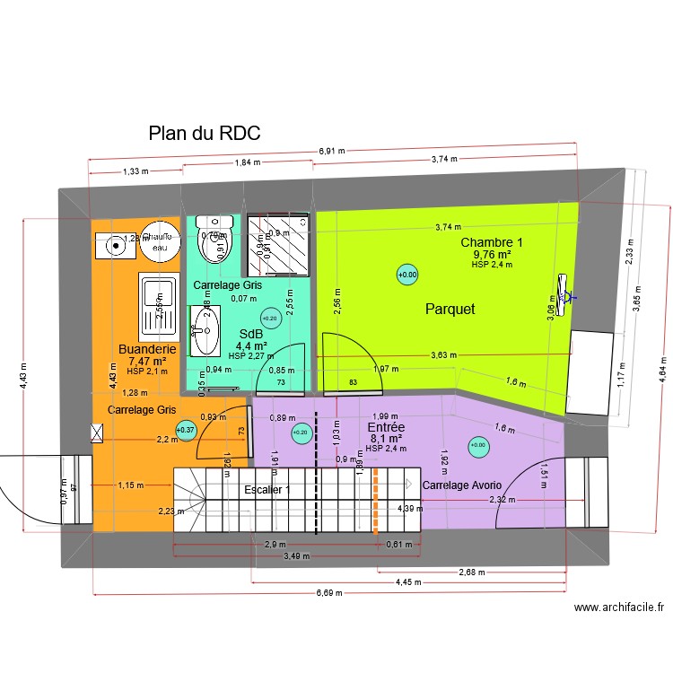 Neuville1. Plan de 8 pièces et 99 m2