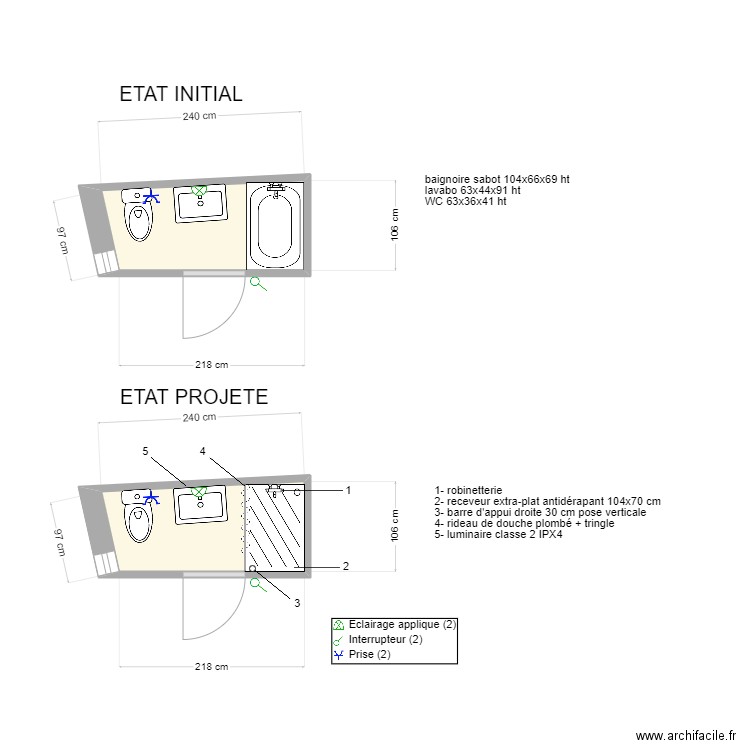 SACCARDO. Plan de 2 pièces et 5 m2