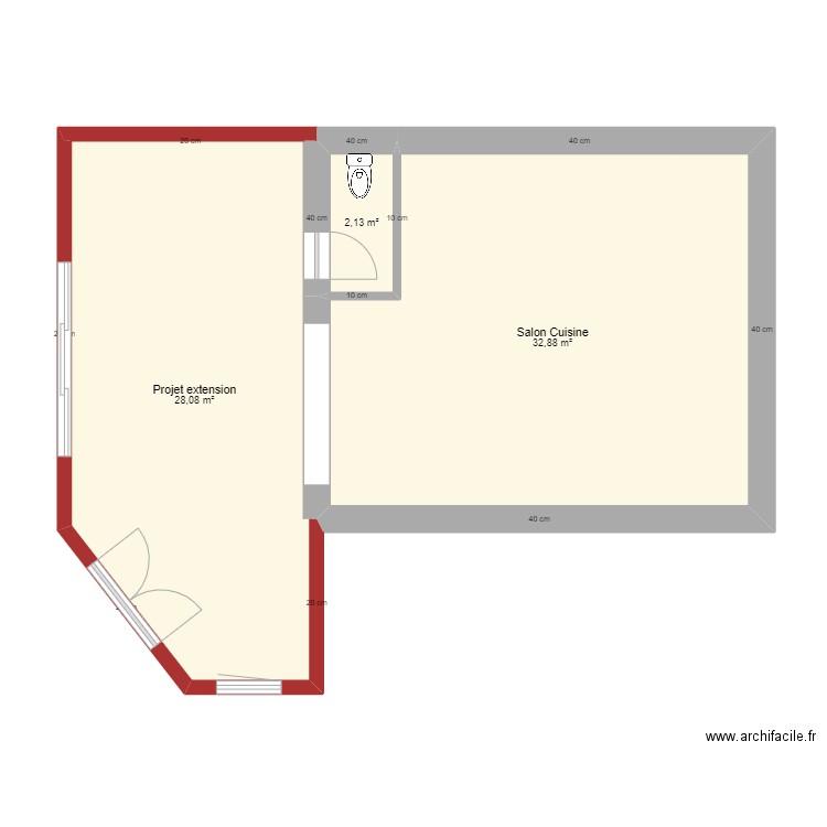 RDC Gionti v2. Plan de 3 pièces et 63 m2