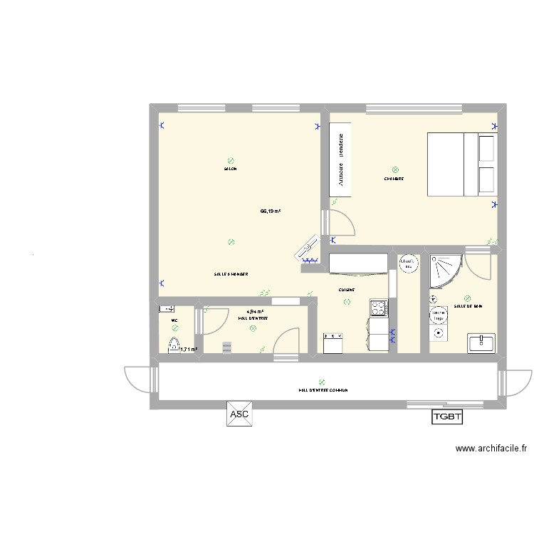 appartement jemeppe. Plan de 3 pièces et 73 m2